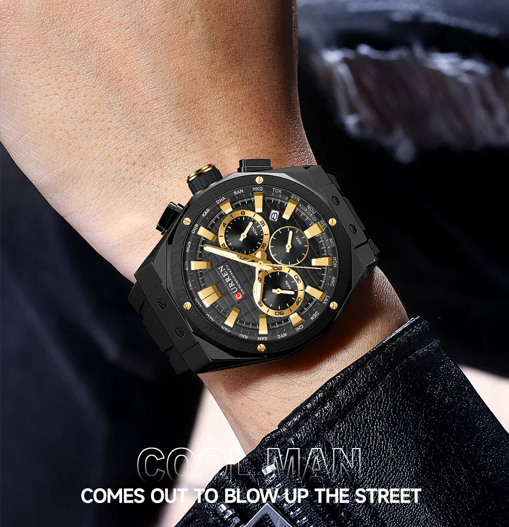 CURREN Luxusmarke Hochwertige Chronograph-Leuchtuhren für Herren mit Silikonarmband, Lässige Sportliche Wasserdichte Quarz-Armbanduhr – Detail 12