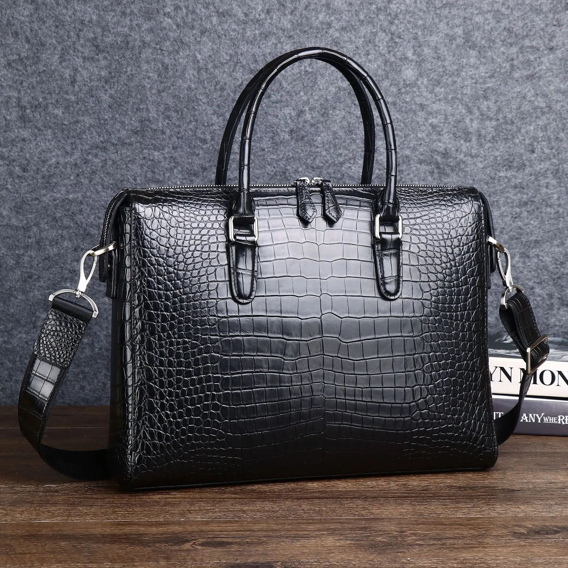 New Luxury Alligator Pattern Cow Genuine Leather Business Men's Briefcase Male Shoulder Bag Men Messenger Laptop Computer Bag