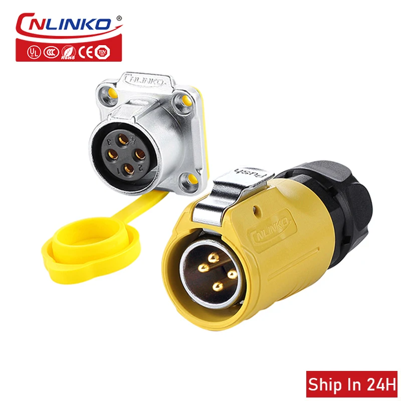 Cnlinko LP20 M20 Power Connector 2/3/4 Pin 20A 500V Panel Mount IP68 Waterproof Male Plug And Female Socket for Welding Cable