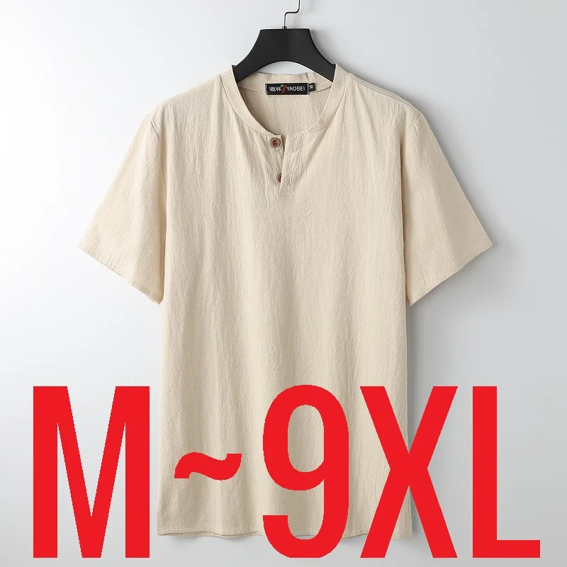 2024 New in Large Size Men\'s T Shirts Short Sleeve Summer Tshirt Men O-neck Linen T-shirt Male Casual Loose Tee Top Big Size 9XL