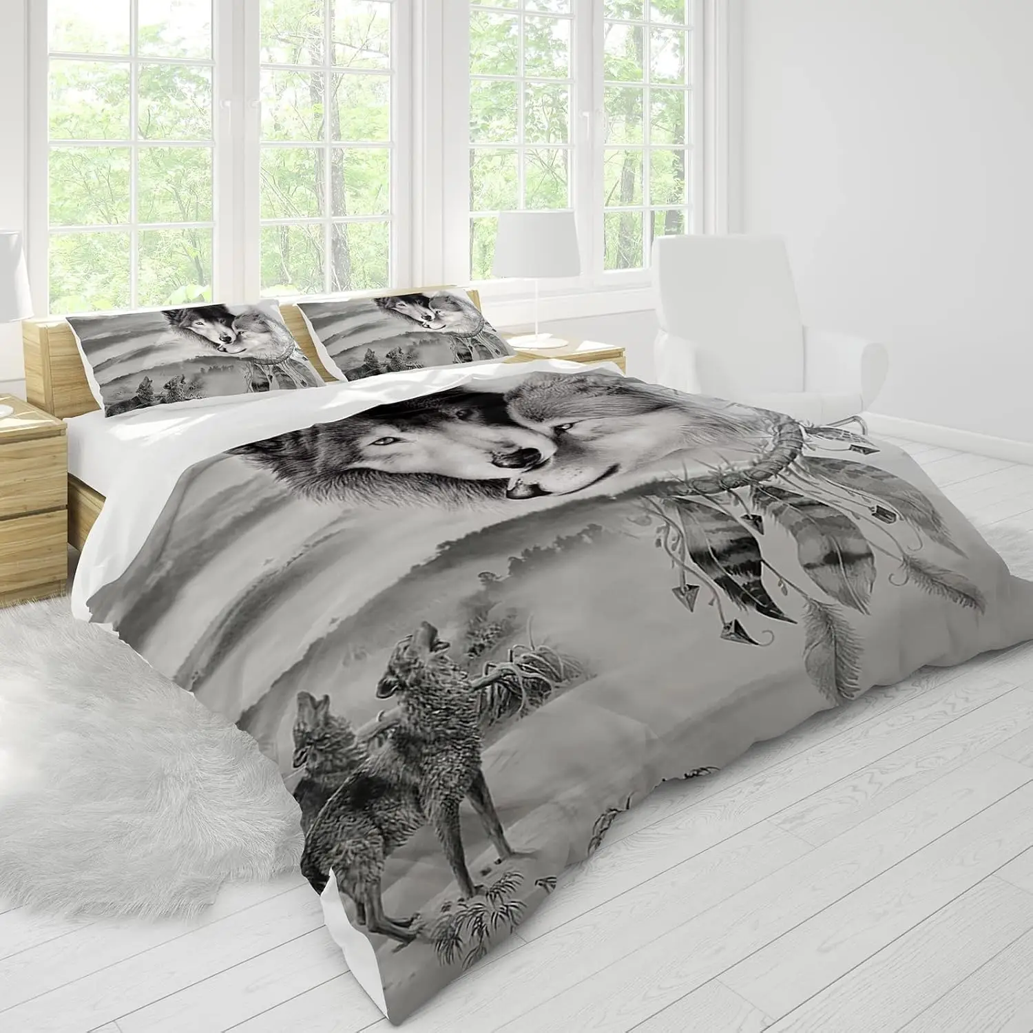 3D Print Wolf Duvet Cover Set Double Size Cartoon Animal Bedding Set With 2 Pillowcases Cool Wild Wolf Quilt Cover