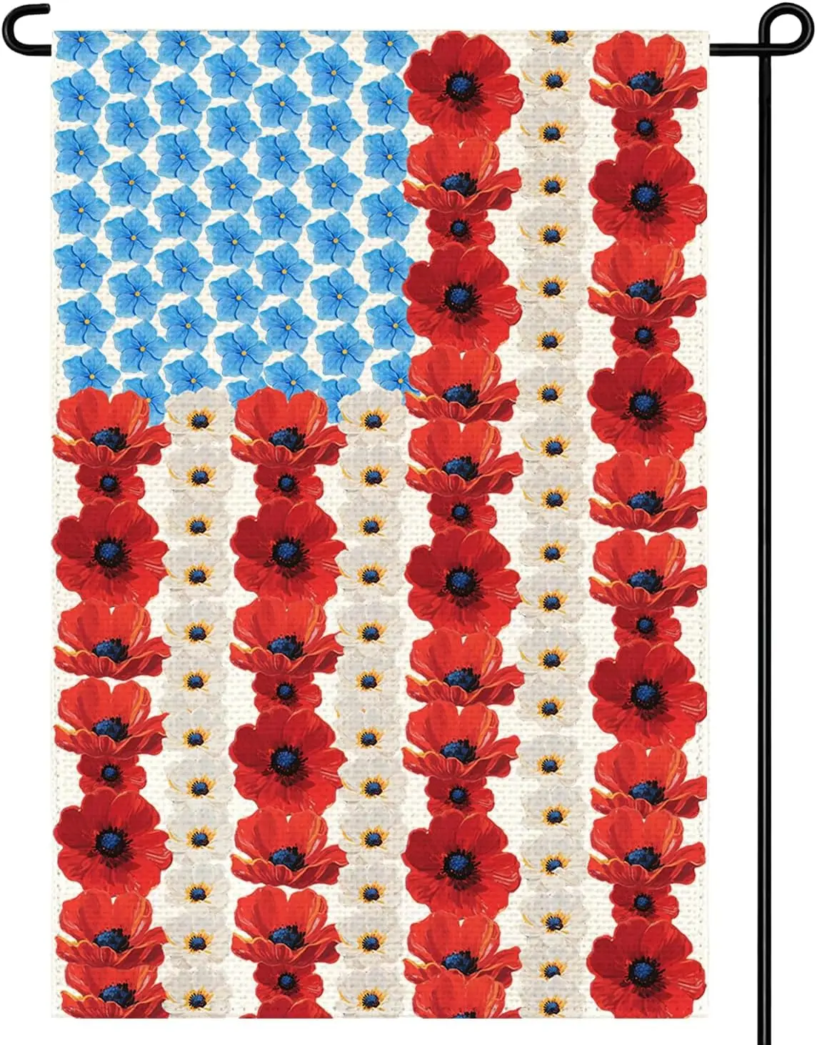 Patriotic Garden Flag 12 x 18 Inch Double Sided American Flag Design with Poppies and Myosotis,Memorial Day USA Garden Flag jjp
