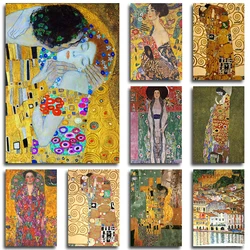 Artist Gustav Klimt Classic Collection The Kiss Abstract Oil Painting Canvas Print Poster Wall Art Picture For Living Room Decor
