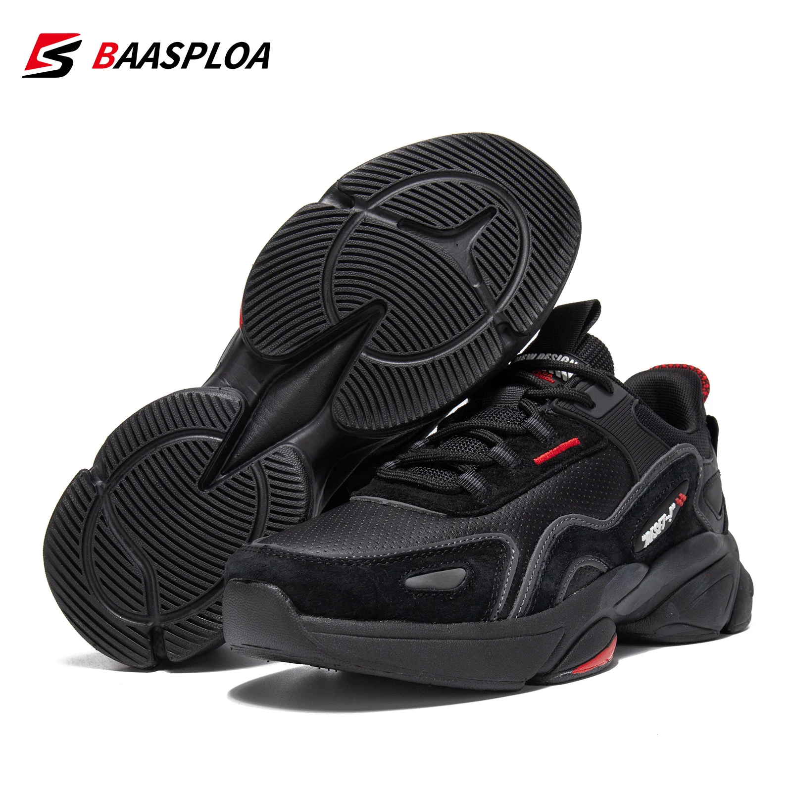 Baasploa Shoes for Men Lightweight Running Men's Designer Leather Casual Sneakers Lace Up Male Outdoor Sports Shoe Tennis image 4