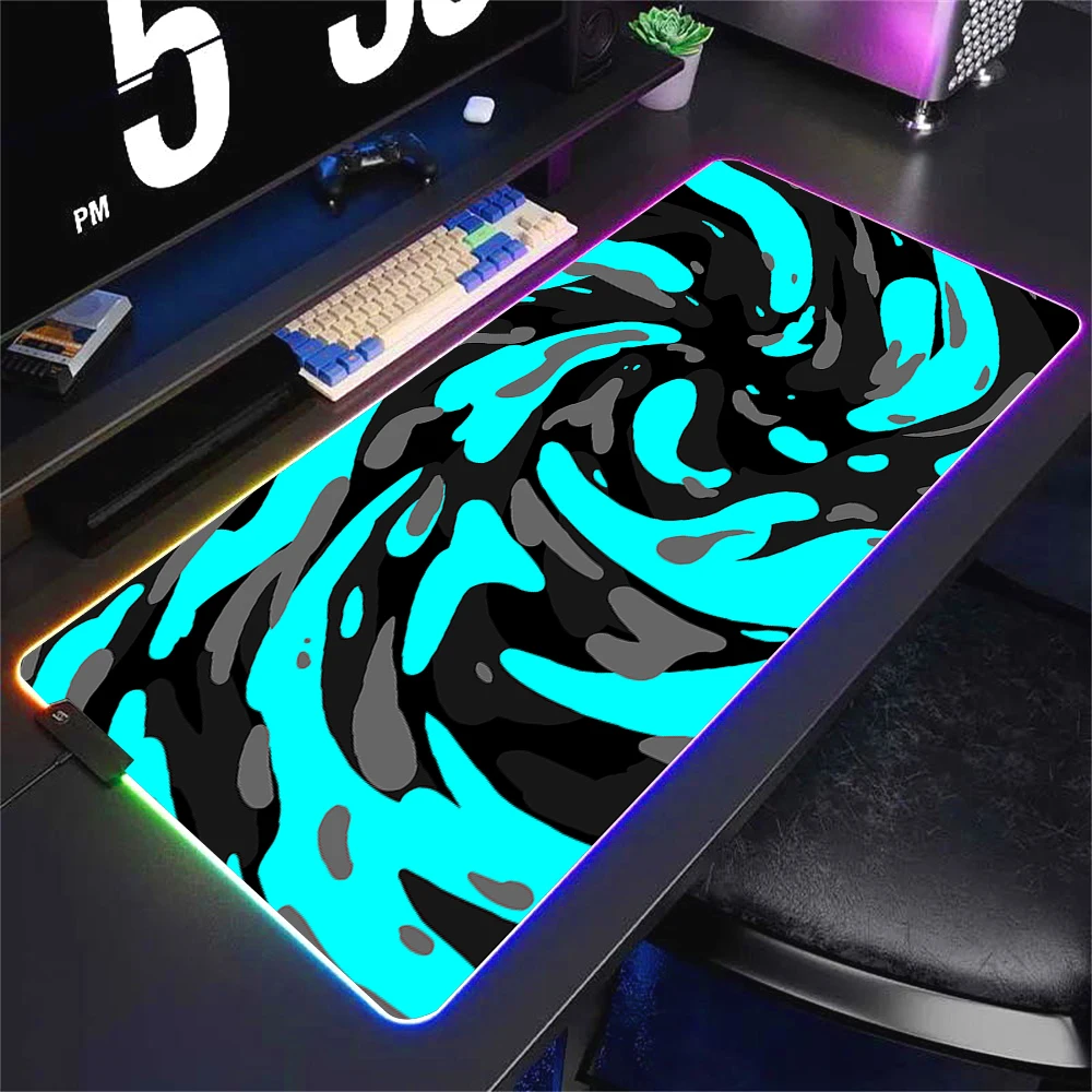 RGB Backlight Mousepad Strata Liquid Anime Cool Mouse Pad Pc Gamer Accessories Desk Protector Backlit Mat Gaming Keyboard Mats