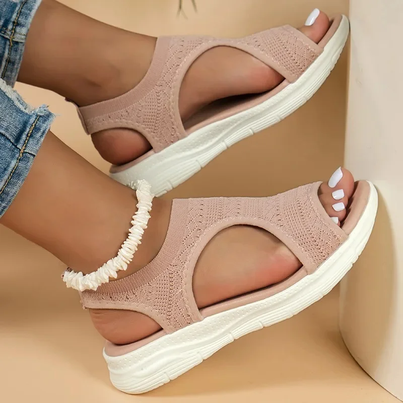 2026 Damen Sommer Neuheit Mesh-Strick Plateau-Sandalen Rutschfeste Sport-Sandalen Damen Lässige Offene Zehen Römische Leichte Sandalen – Detail 40