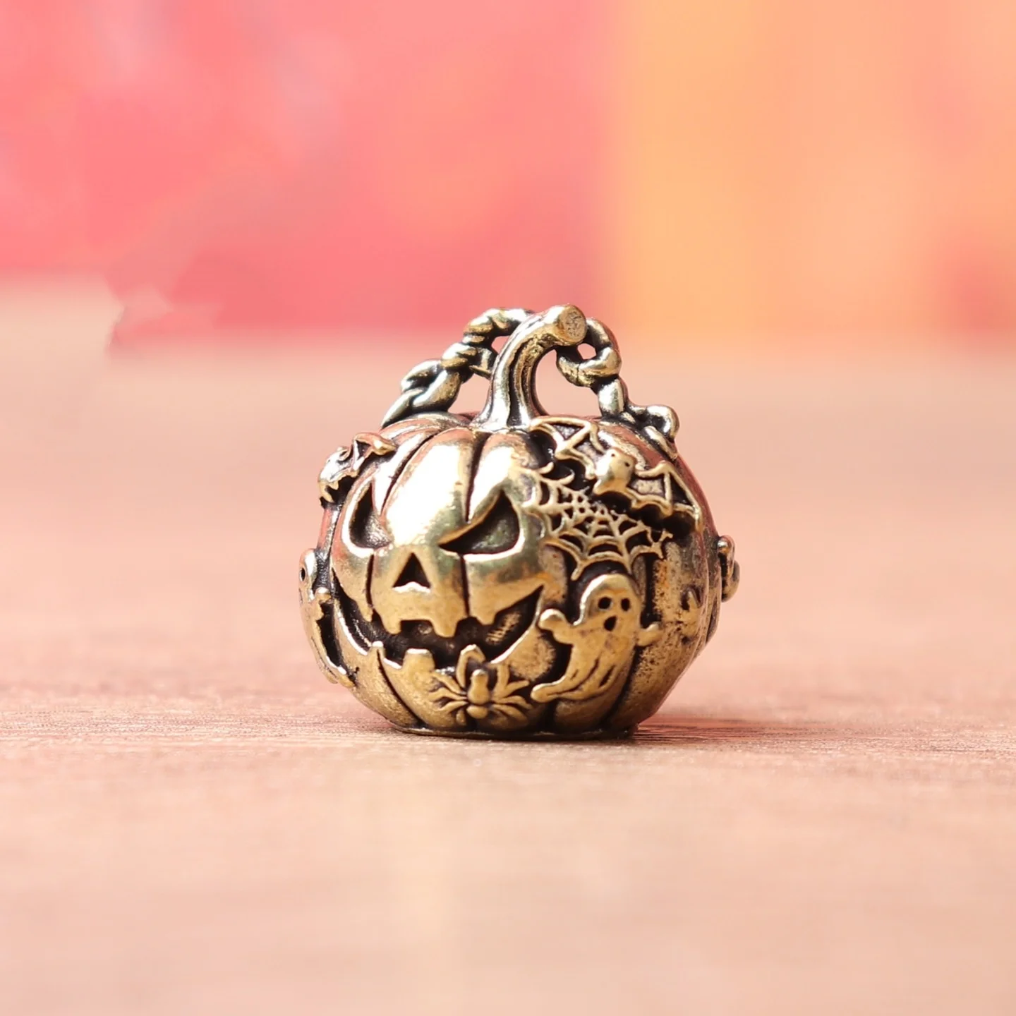 Brass Halloween Pumpkin Ghost Mini Figurine Jack O Lantern Desktop Decor Holiday Ornament Home Office Shelf Tea Pet