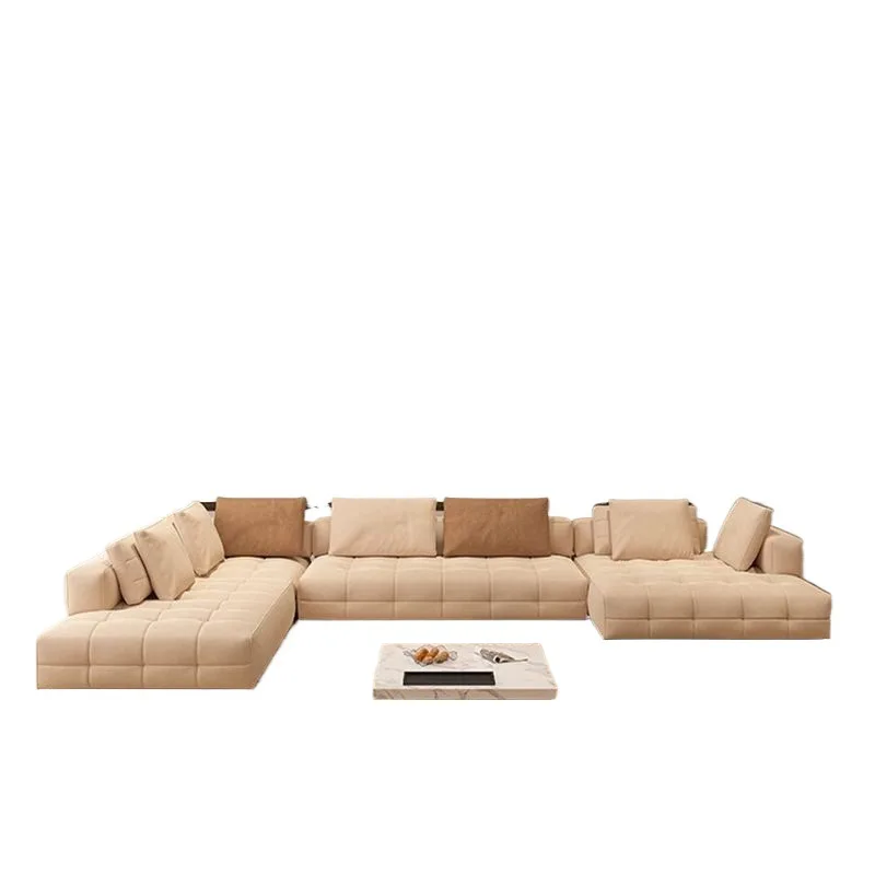 Italian minimalist leather Lawrence sofa light luxury living room large apartment straight row module free combination leather s