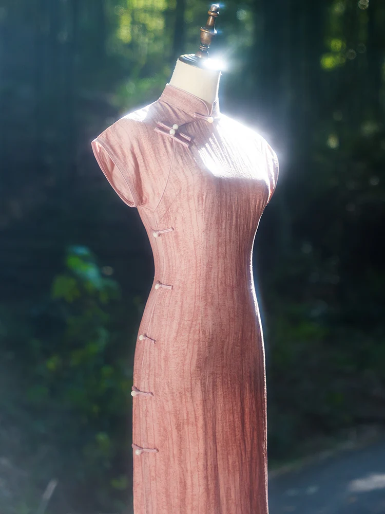 

Розовое винтажное платье в традиционном китайском стиле с коротким рукавом для повседневной носки, элегантное платье для девочек