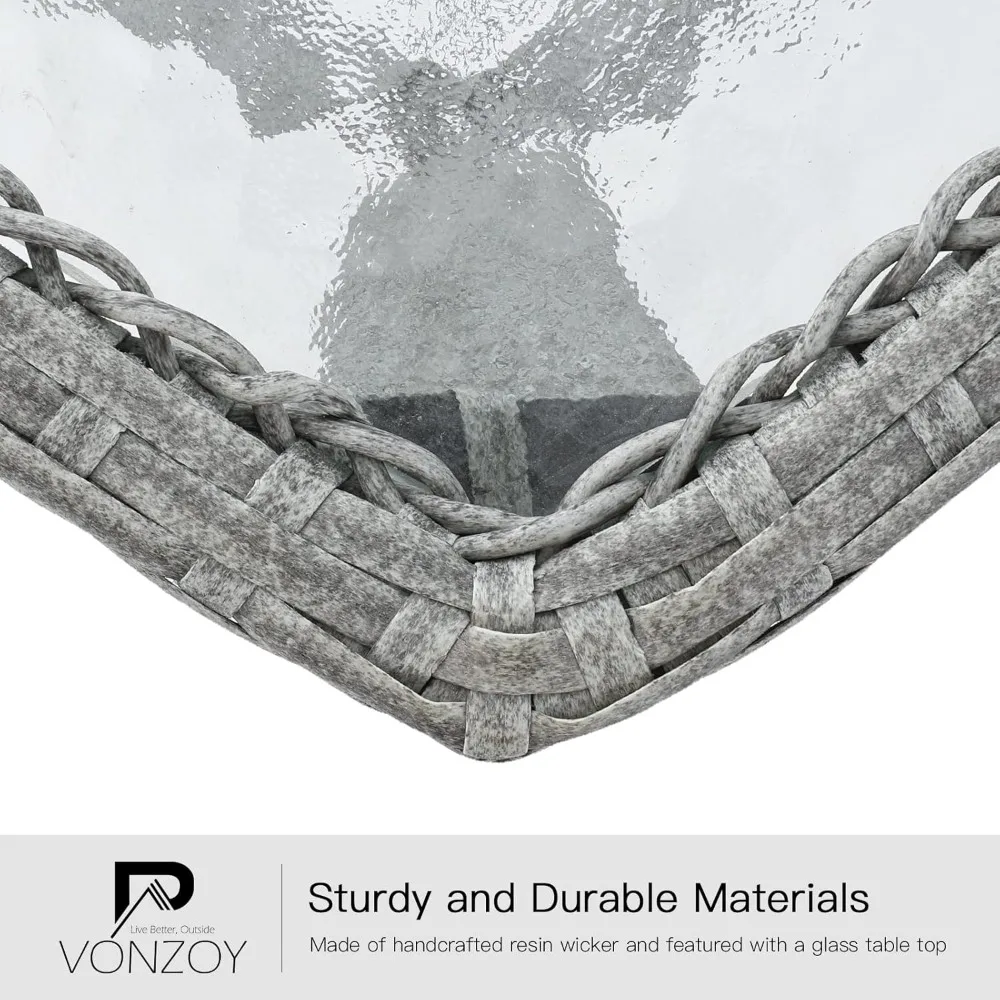 3-Piece Wicker Bistro Set with Cushioned Rocking Chairs and Coffee Table for Outdoor Porch Use