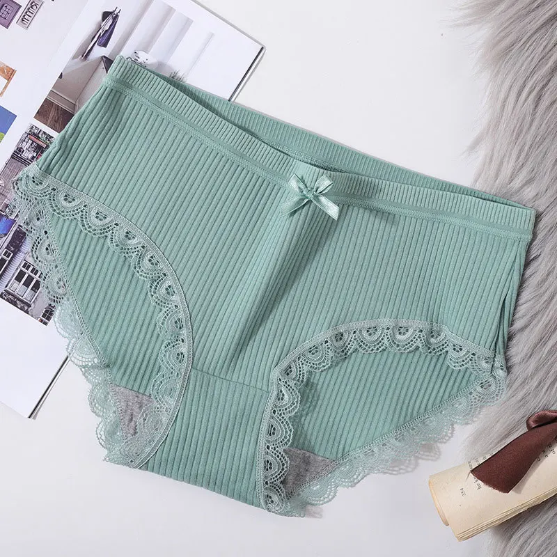Women's Lace Threaded Underwear, Mid-waist Breathable Pure Cotton Bottom Women's Underwear, Briefs Panties Women Thongs