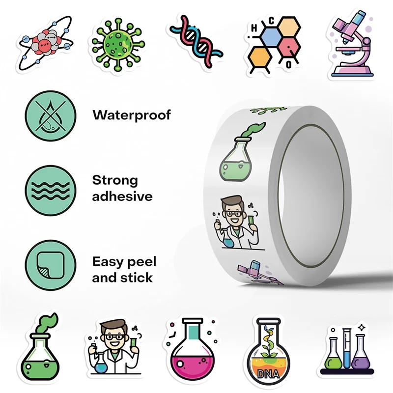 500PCS Cartoon Chemical Experiment Sticky Paper Sticker Labels Thank You Sticker Sealing DIY Decoration Scrapbooking Supplies