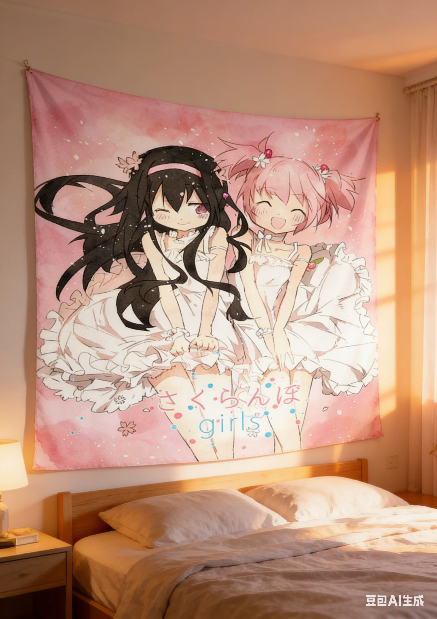 Japanese Magic Girl Tapestry Multiple Sizes Heat Transfer Print Polyester Wall Decor Sweet Healing Vibe