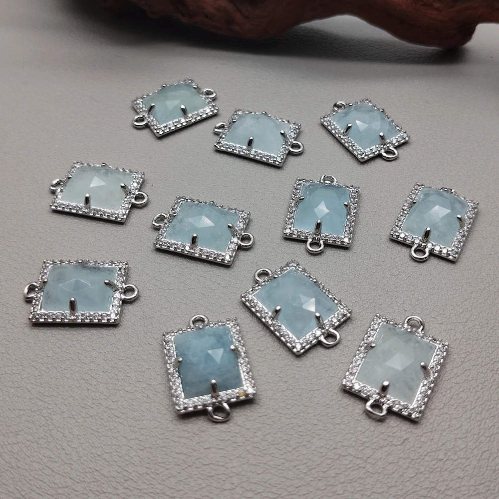 

10 шт. прямоугольный натуральный синий аквамариновый разъем с фианитом для ожерелья, браслета, сережек, изготовления своими руками