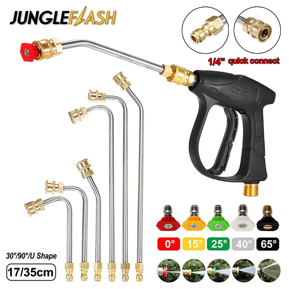 

300BAR/4350PSI High Pressure Washer Gun with 5 Nozzles Cleaning with 30°/45°/90°/U Shape Extension Spray Wand Spray Water Gun