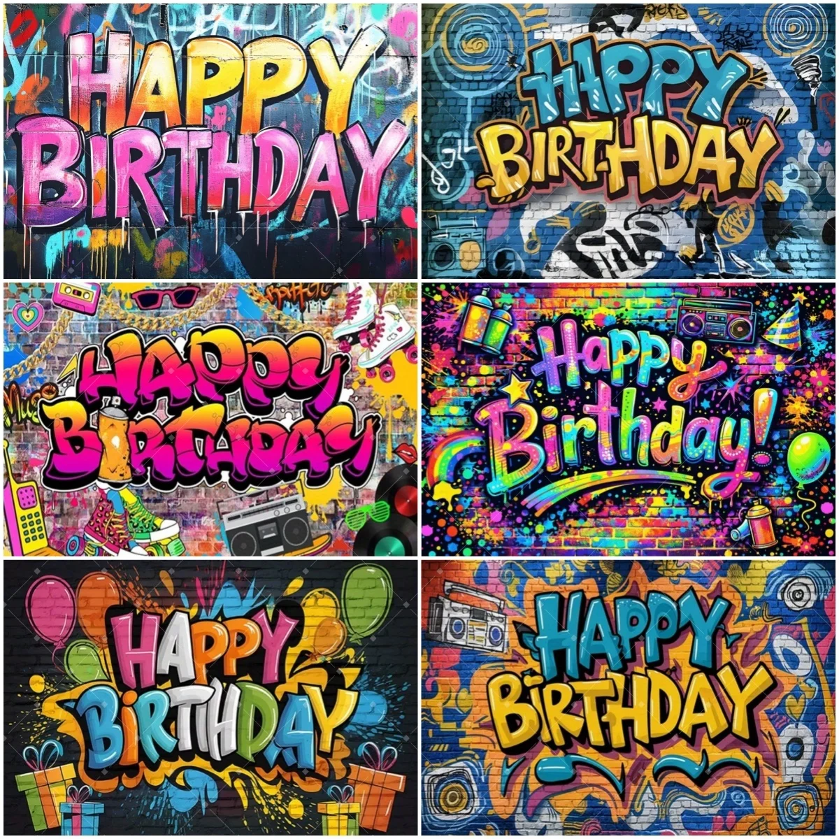 

Paint Graffiti Birthday Party Supplies Vitality Hip-Hop Colorful Backdrop Decor Street Art Painting Photography Background Gift