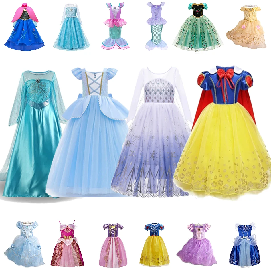 Girls Elsa Anna Princess Dress Kids Cinderella Snow White Aurora Sofia Rapunzel Halloween Costume Children Birthday Party Dress