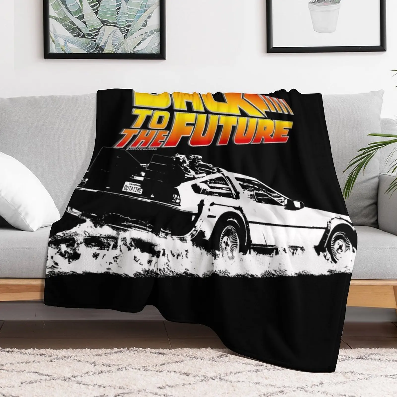 Back to the Future - DeLorean Fire Tracks White Stencil Fan Art Throw Blanket manga Summer Blankets