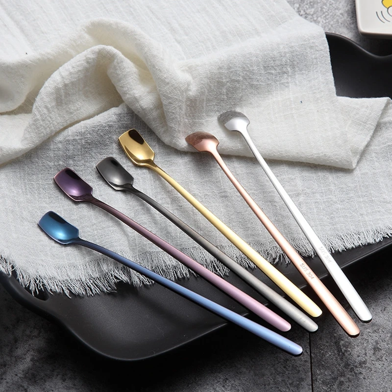 50Pcs 304 Stainless Steel Long Gourd Handle Coffee Scoops Spoon Restaurant & Bar Stirring 15/17cm