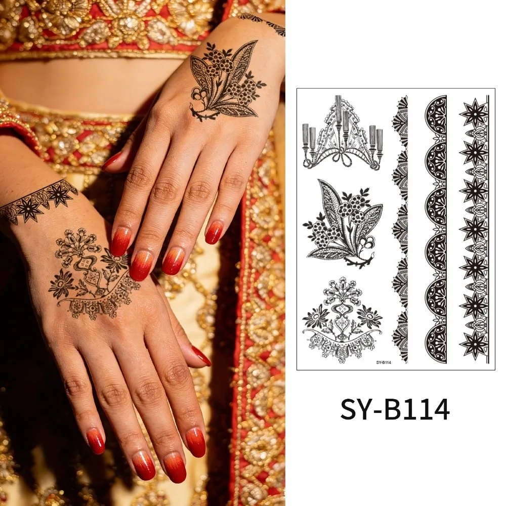 Water Transfer Decals Mandala Henna Tattoo Stickers India Mehndi Flower Fake Henna Temporary Tattoo Waterproof Instant