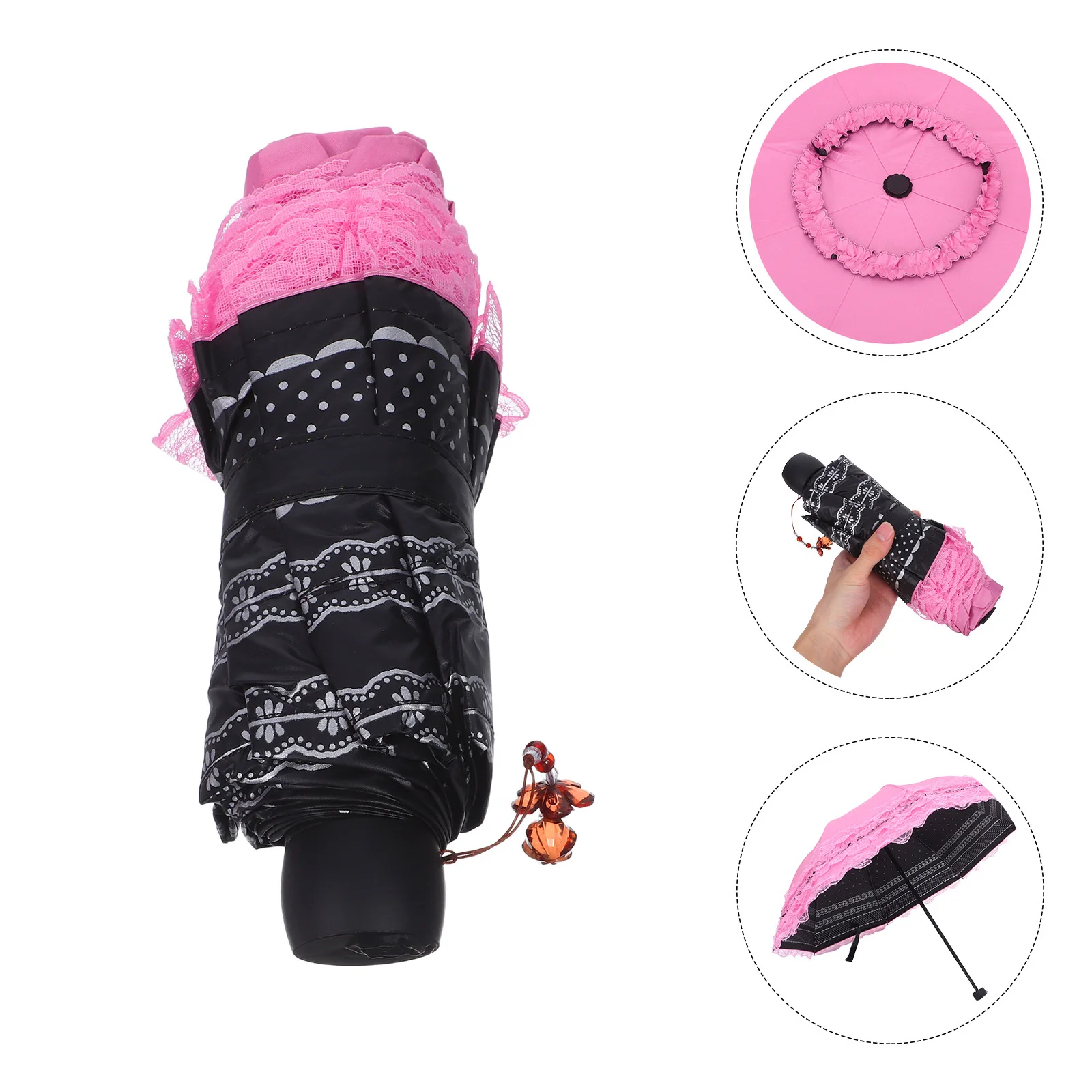

Women Folding Floral Lace Edge Parasol Compact Lightweight Windproof Uv Protection Travel Sun Umbrella for Weddings Beach