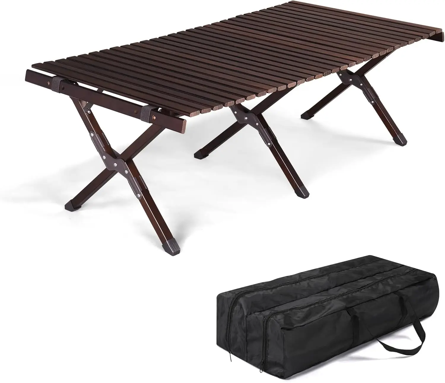 

4ft Foldable Low Picnic Table Wooden Camping Table Portable Lightweight Tables Fold up Collapsible Roll up Tabletop with Carry B
