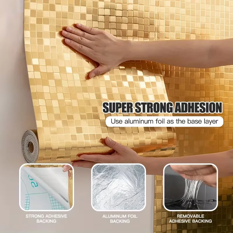 1PC 3meters/118.11inch Mosaic Luxury Glitter Wallpaper Background Wall Shiny Gold Foil Wallpaper Silver Ceiling Wall Paper Wallc