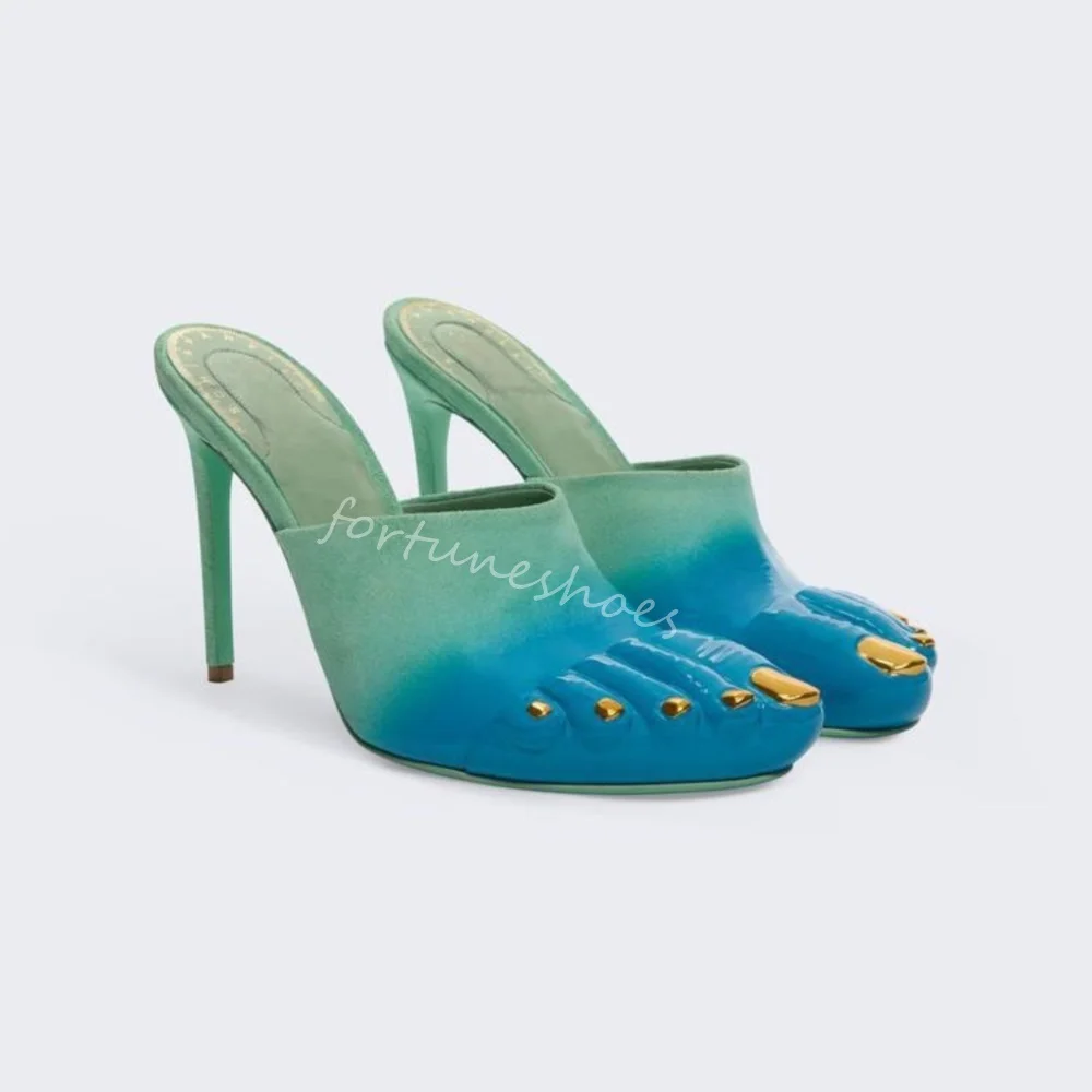 

Gradient Blue Five-toe Slippers Women 2025 Summer New Comfortable Stiletto Heel Leather High Heels Luxury Designer Catwalk Pumps