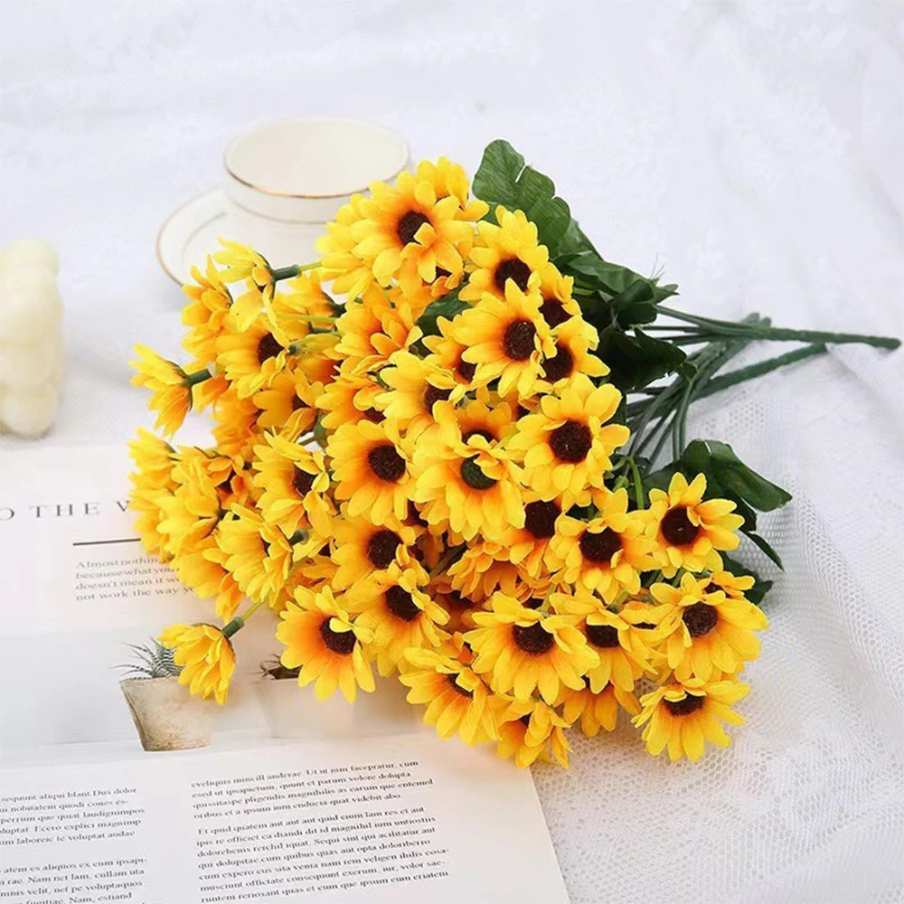 1 Bunch Sunflower Artificial Flowers Bouquet Outdoor Garden Autumn Home Floral Arrangement Wedding Cafe Store Party Decoration view 2