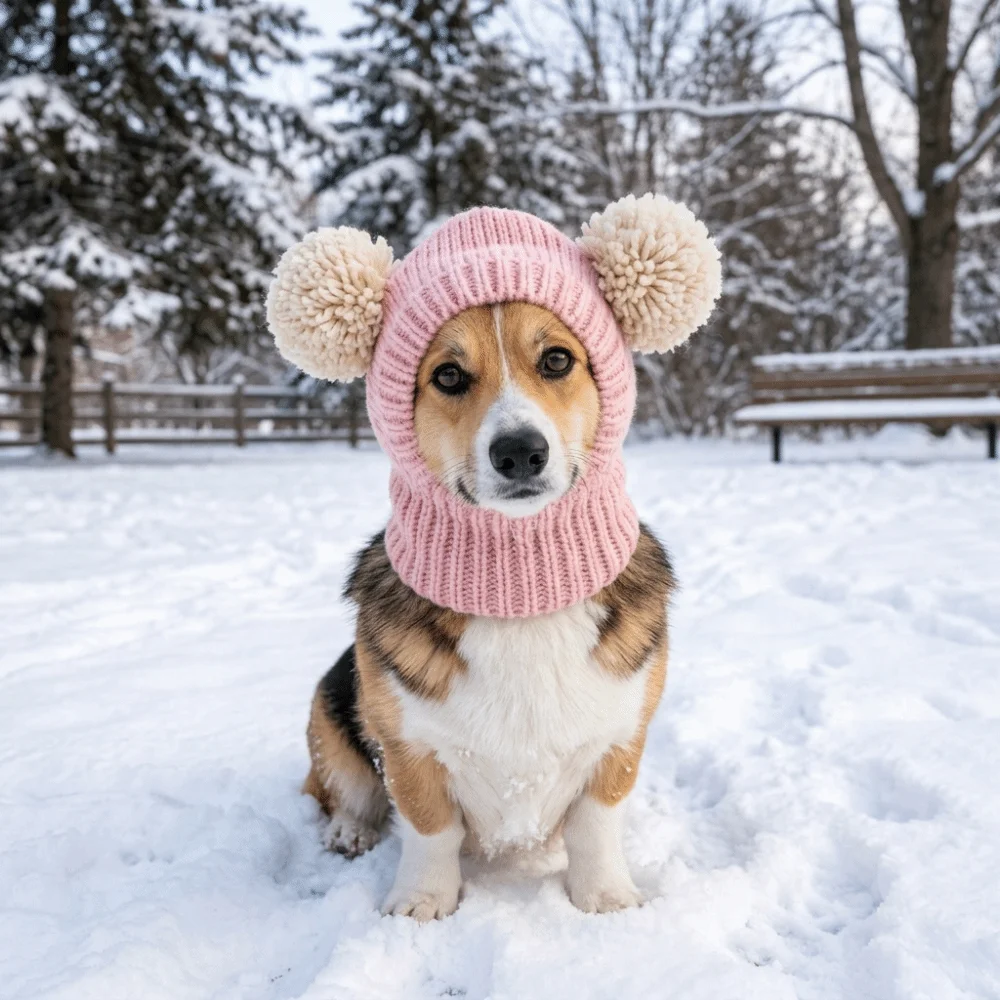 Absorbing Sound Warm Dog Knitted Hat Soft Stretchy Windproof Pet Neck Warmer Fur Ball Handmade Pet Pom-pom Hat Cold Weather