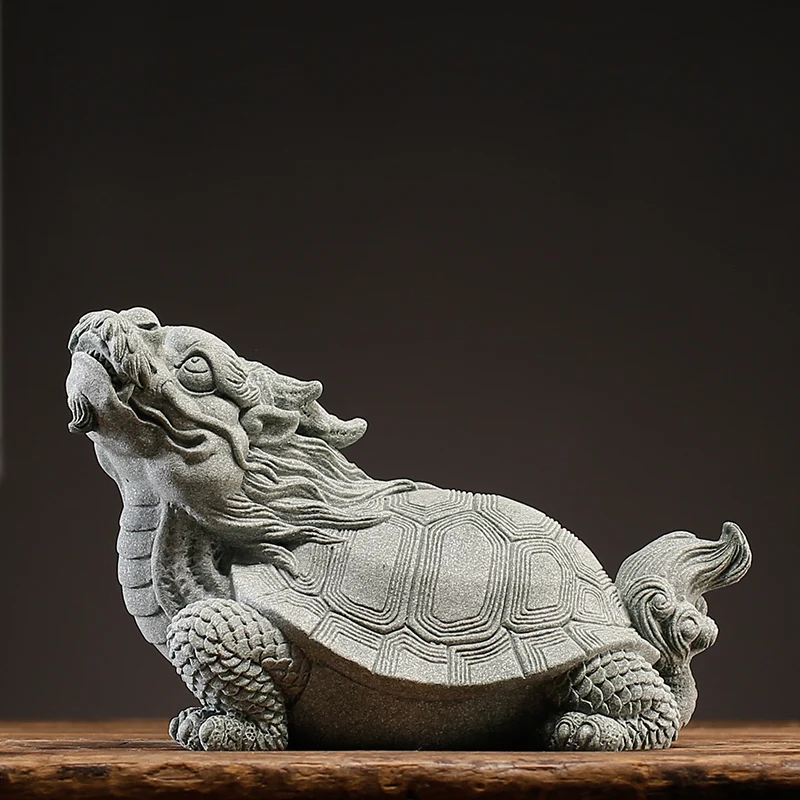 

Chinese Zhaocai dragon turtle fish tank landscape creative blue sand stone study table table animal basalt stone decoration