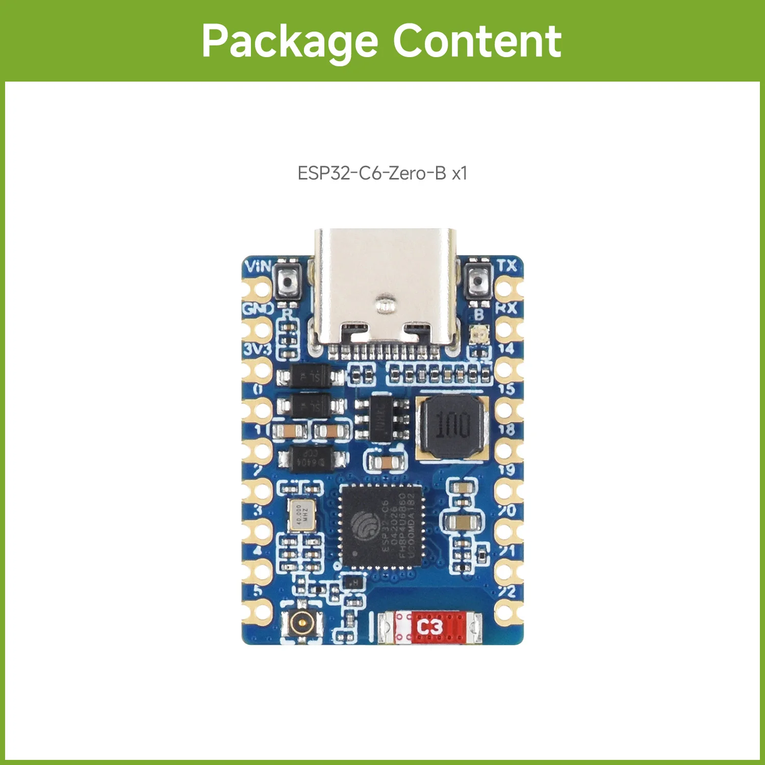 Waveshare ESP32-C6 Mini Wi-Fi 6 Entwicklungsboard Typ B, Unterstützt Bluetooth 5, IEEE 802.15.4 (Zigbee 3.0 und Thread)