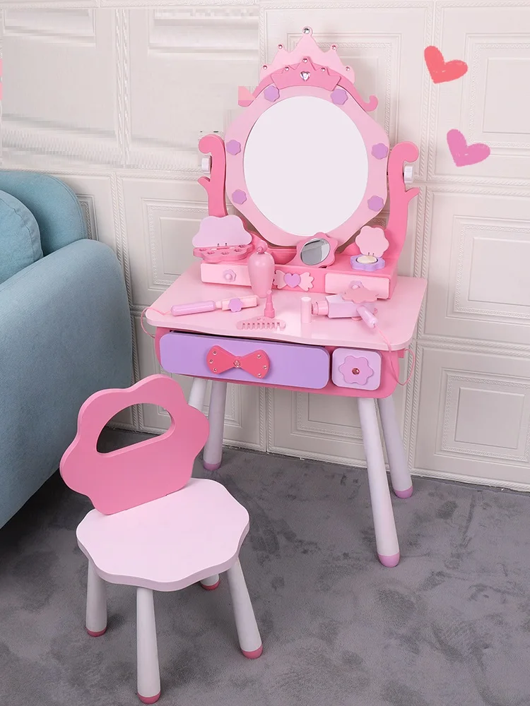 أفضل تصميم طاولة مكياج خشبية وردية جميلة للأطفال #4