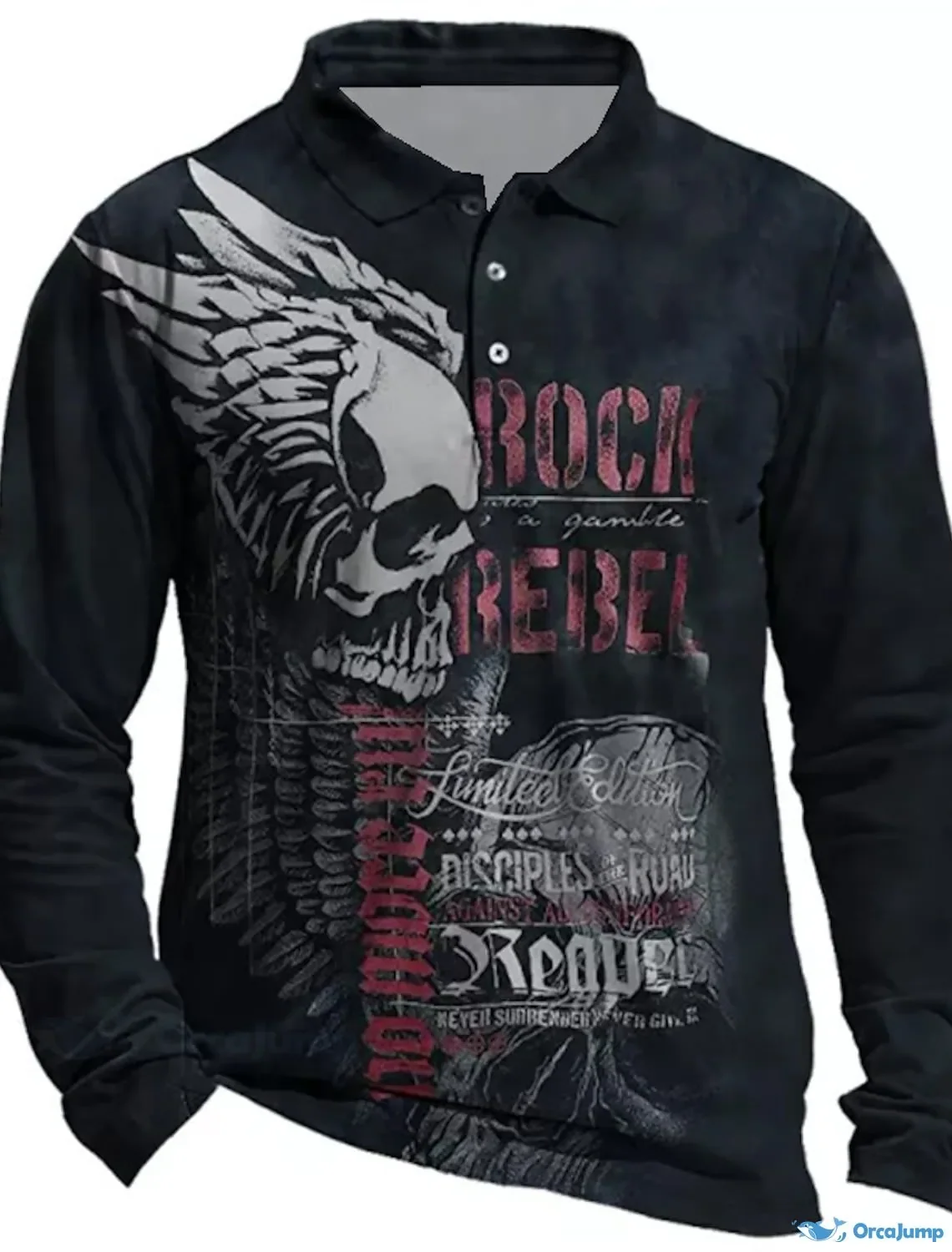 

Men's fashion casual horror skull shirt casual button collar polo long sleeves very suitable for golf running sports tops