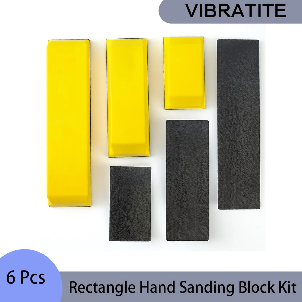 Rectangle Hand Sanding Block Kit 6Pcs with PSA Sandpaper Conversion Adapter Pad for Polishing Auto Paint Prep Sand Woodworking ﻿