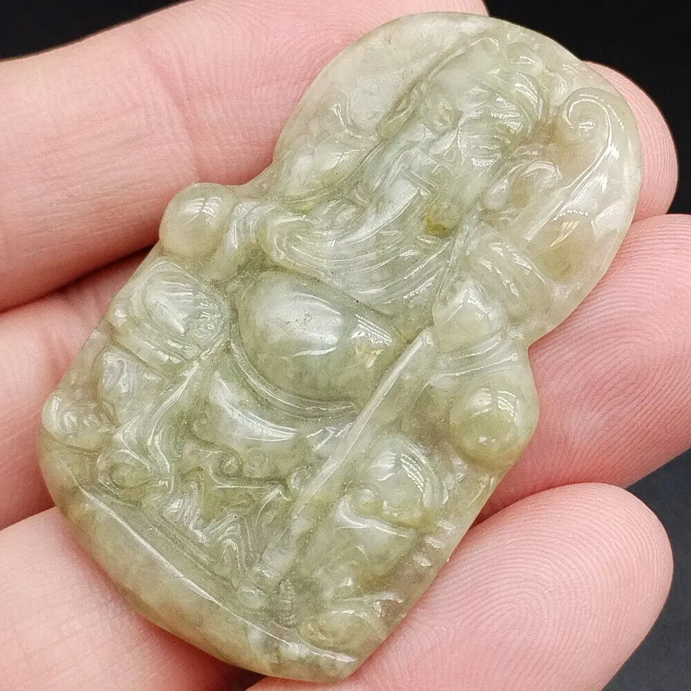 Certified 1 Piece Green 100% Natural A JADE JADEITE PENDANT Guan Gong God Sword view 4