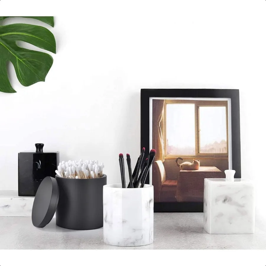 Contenitore rotondo in resina con coperchio Porta Qtip per bagno Cosmetici Accessori per trucco Conservazione per trucco Spugna Sali da bagno Deposito Chris