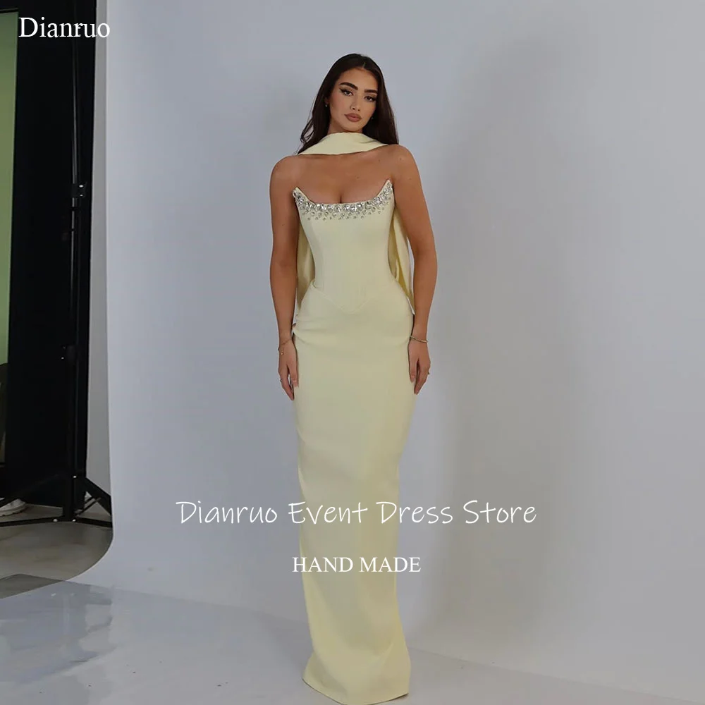 

Dianruo Satin Mermaid Ribbons Evening Dresses Crystal Pleat Robe De Soirée Femme Long Elegant Saudi Arabia Prom Gowns Customized