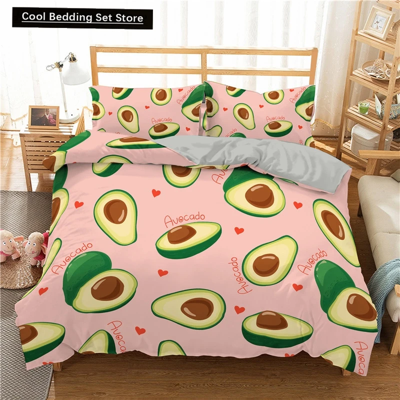 

Green Avocado King Queen Duvet Cover Cartoon Avocados Bedding Set Fruits Quilt Cover Tropical Plant Polyester Comforter Cover