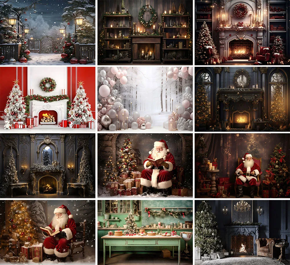 

Mehofond Photography Backdrops Christmas Santa Claus Gift for Family Holiday Kids Party Retro Fireplace Background Photo Studio