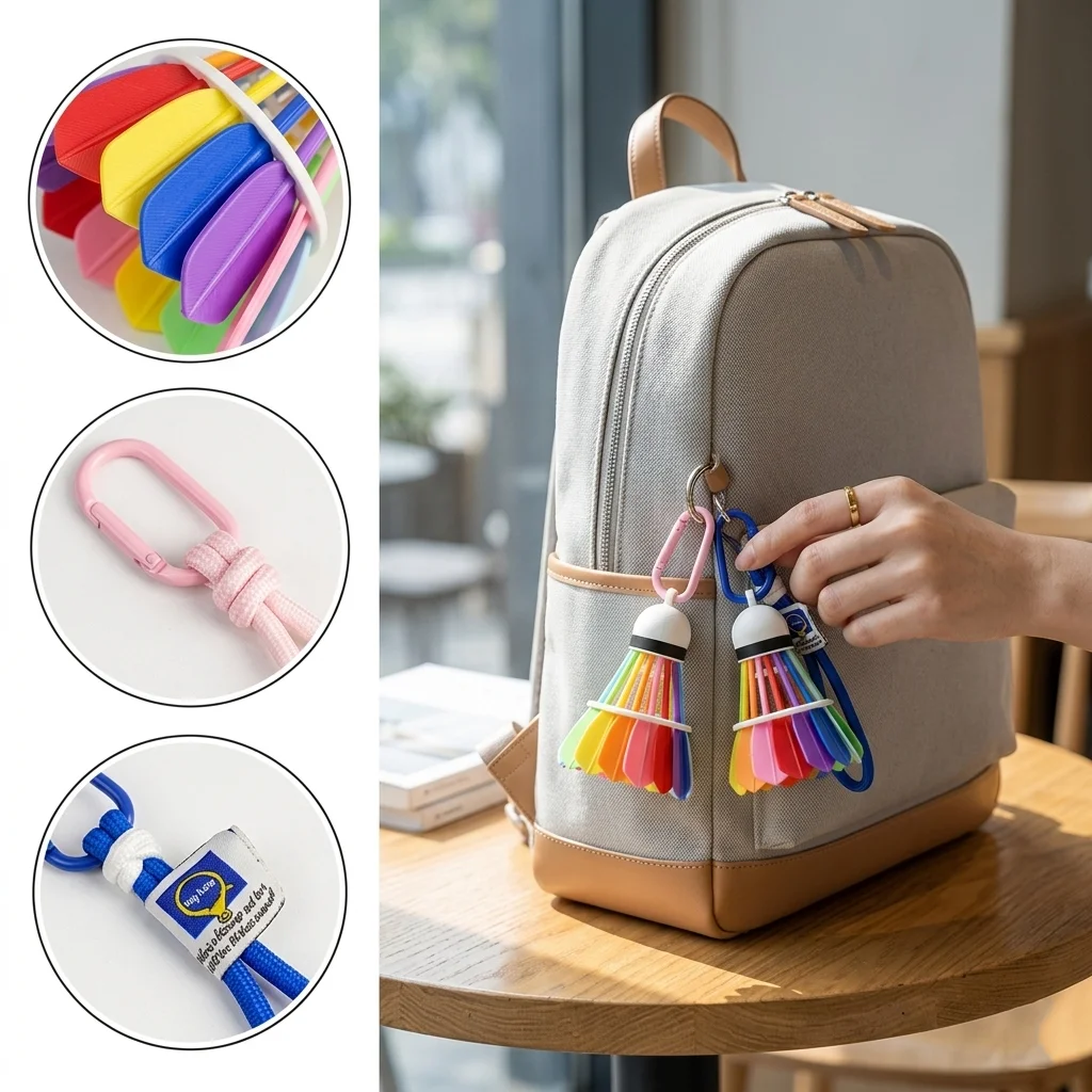Colorful Rainbow Color Badminton Keychain Funny Hanging Badminton Bag Pendant Creative Backpack Decor 3D Printing Keyring Gift