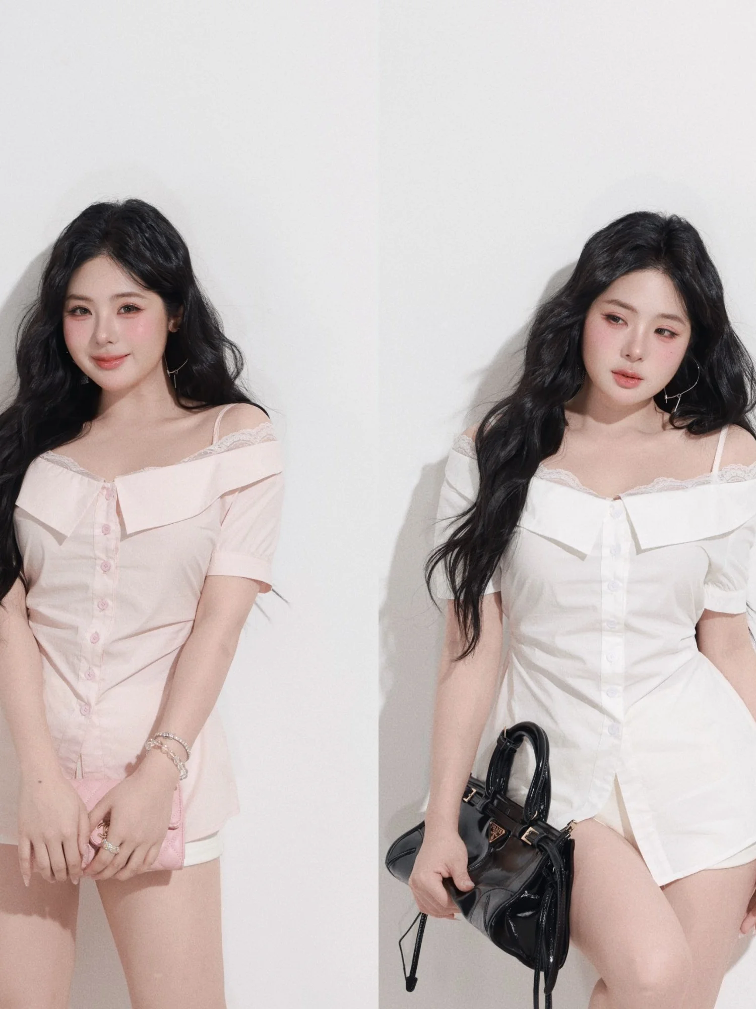 

Slimming Effect Cotton Shirt One Shoulder Bared Waist Inward Women's Casual Style Short Sleeve Pure Cotton Summer Fashion
