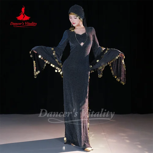 Imagen 2 del producto Traje de danza del vientre para mujer, bata elegante de gama alta con lentejuelas, diadema y cinturón, ropa de danza Oriental Saidi Shabbi Baladi, 3 uds.