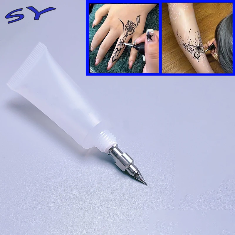 SY-pasta de henna, tubo de aguja pintado a mano, herramienta auxiliar de pasta de henna, botella para apretar, crema para tatuaje, jugo azul marino, acero inoxidable n