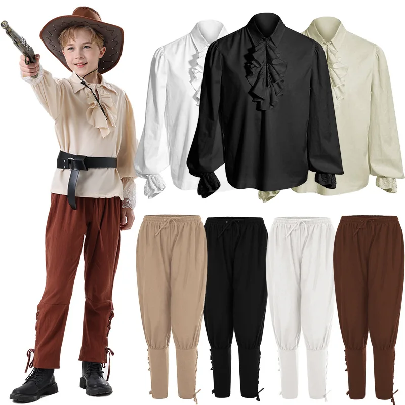 

Renaissance Ruffled Shirt Men's Pirate Pants Victoria Medieval Halloween Costumes Festive Costumes Parent-child Costumes
