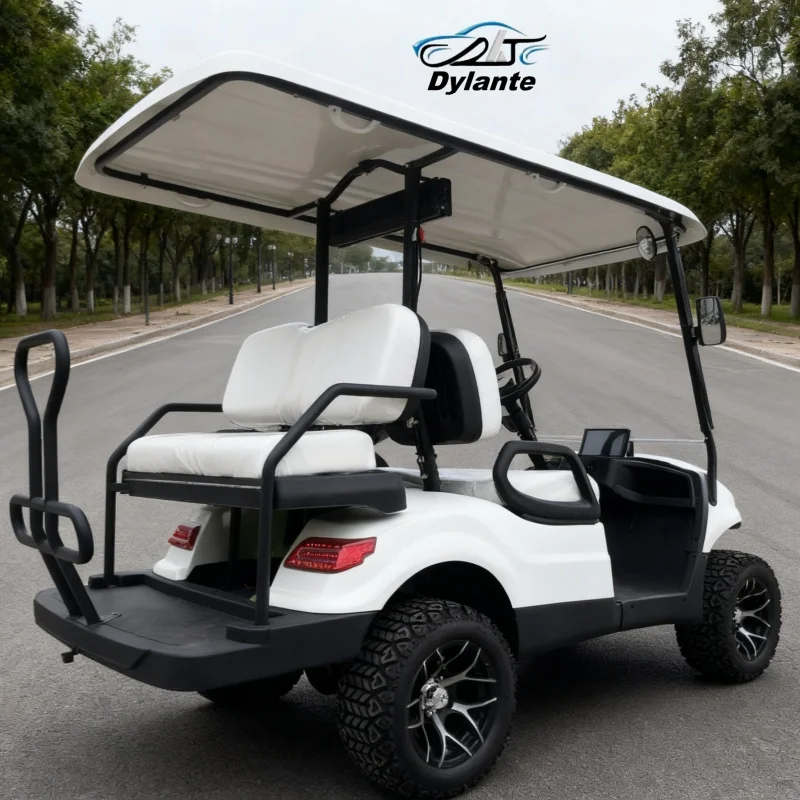Hot Selling Club Electric Golf Cart Cheap Off Road Hunting Vehicle Folding Seats Bumper Front Basket Sound Bar 14 Inch Wheel