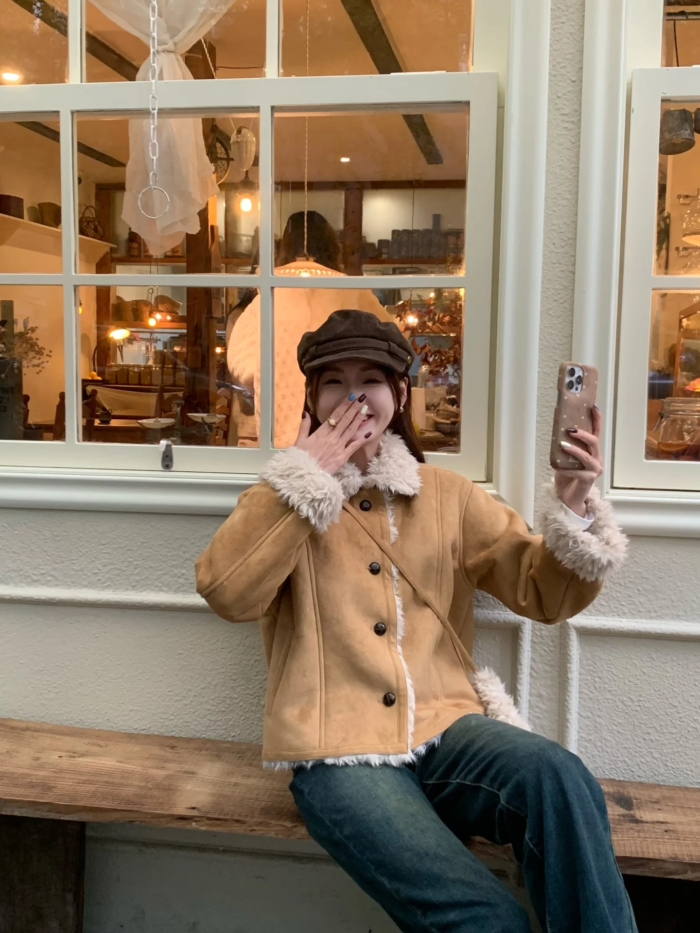 RREPEAT2025 Autumn Winter ort Sle Suede Leather Fur Inteated Jaet Eco Friendly Fur Collar Upturned Ladies Outerwear