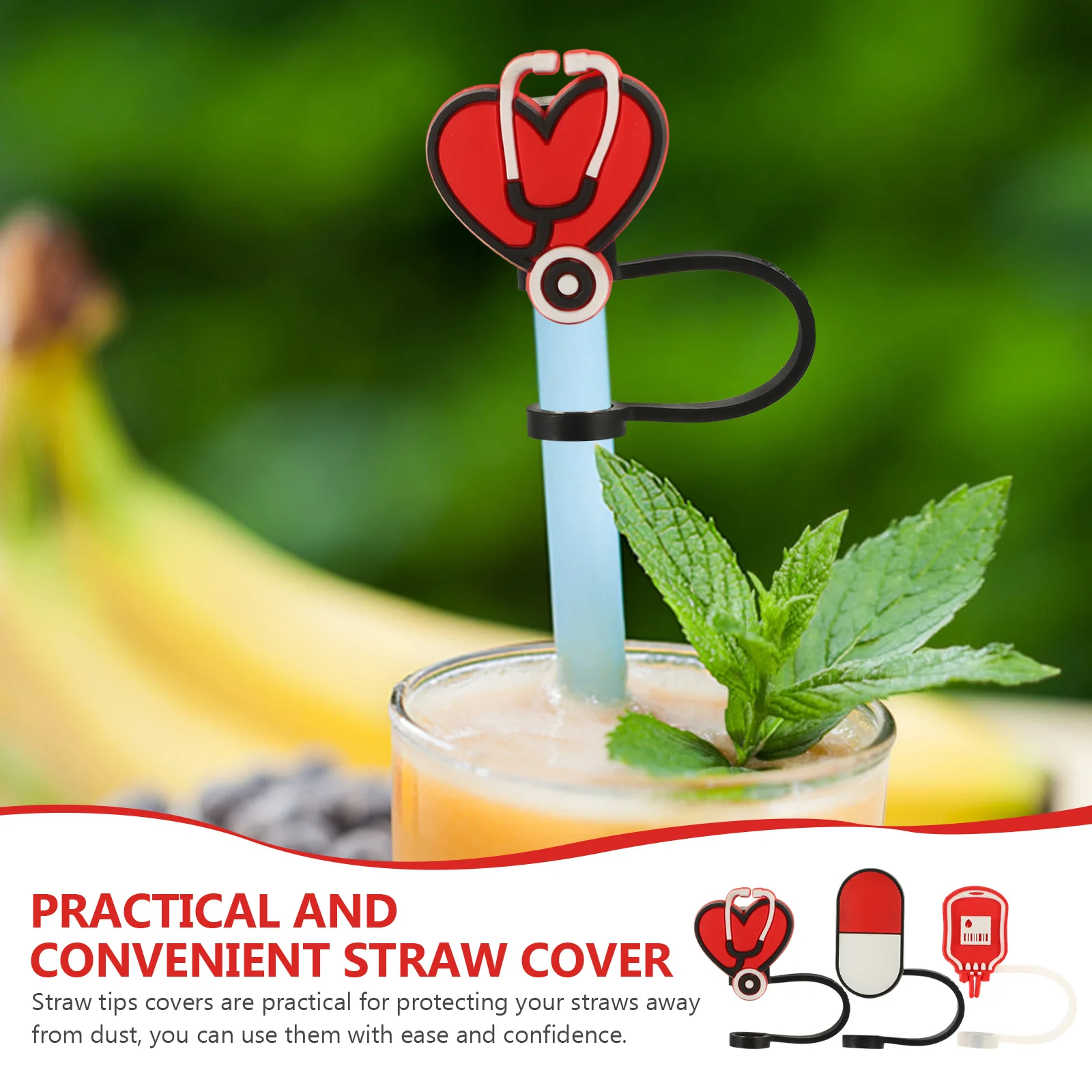 

6Pcs Reusable Silicone Straw Tips Protectors Durable and Attractive Decorations for Straws Good Sealing Straw Topper