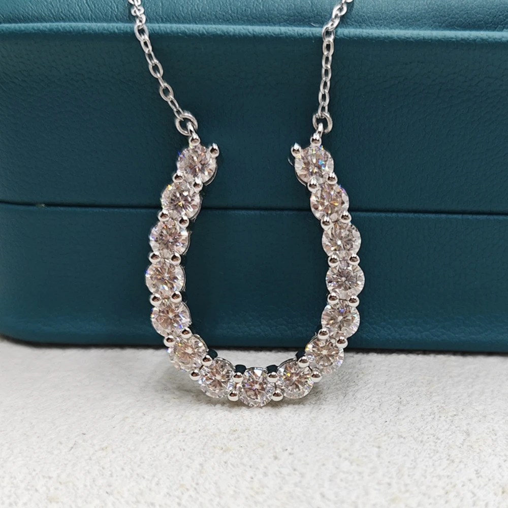 4.5CTTW U-shaped Moissanite Pendant Necklace Horseshoe Diamond Necklace for Women S925 Sterling Silver with Certificates