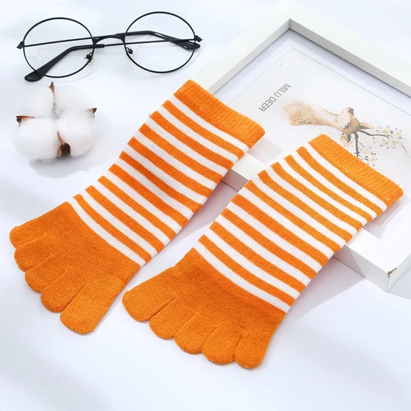 Kids Socks Multicolor Striped Children Cotton-finger Socks Boys Girls Casual Striped Sports Socks Breathable Five-toe Sock 4-12Y